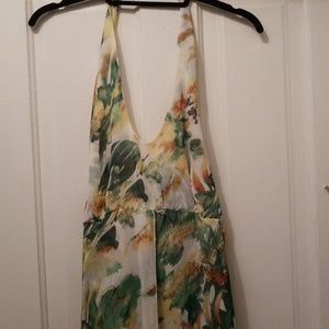 Tropical print romper with long skirt